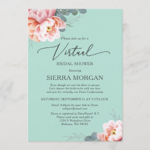 Virtual Blush Pink Minze Green Floral Brautparty Einladung