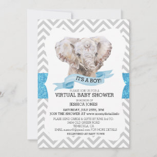 Virtual Boy Elephant Chevron Glitter Babyparty Einladung