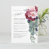 Virtual Brautparty Blush Pink Burgundy Bloral Einladung (Stehend Vorderseite)