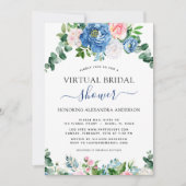 Virtual Brautparty Eucalyptus Blue Pink Floral Einladung (Vorderseite)