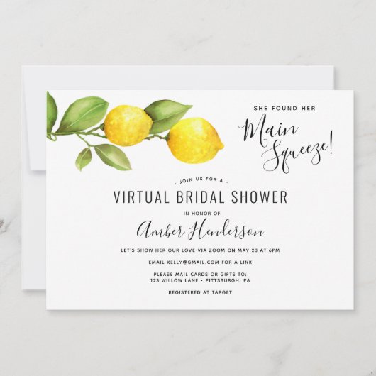 Virtual Brautparty für Lemons Einladung (Vorderseite)