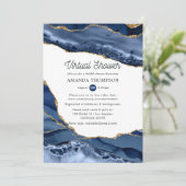 Virtual Brautparty für Navy und Gold Agate Einladung (Stehend Vorderseite)