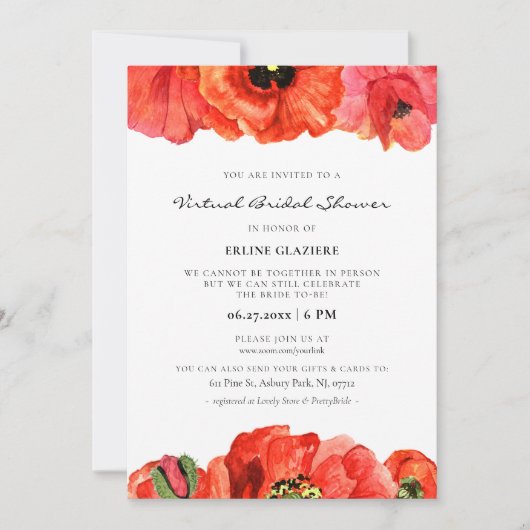 Virtual Brautparty für Rote Mohnblume Einladung (Vorderseite)