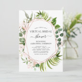 Virtual Brautparty Greenery Rose Gold Einladung (Stehend Vorderseite)