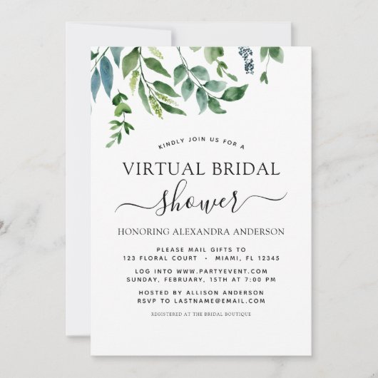 Virtual Brautparty Grüne Einladung (Vorderseite)