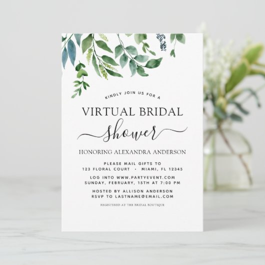 Virtual Brautparty Grüne Einladung (Stehend Vorderseite)