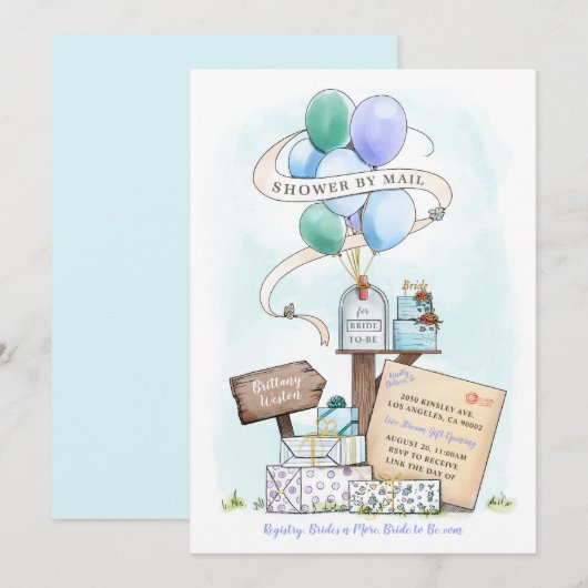 Virtual Brautparty Mailbox Blue per Mail Einladung (Vorne/Hinten)