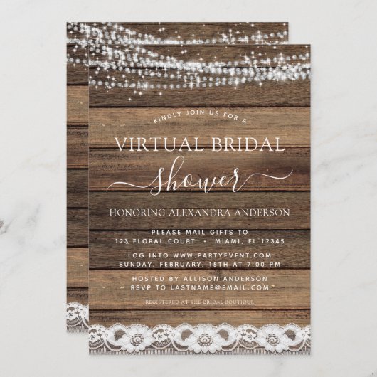 Virtual Brautparty Rustikale Bauernstube Einladung (Vorne/Hinten)