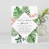 Virtual Brautparty Tropical Palm Geometric Einladung (Stehend Vorderseite)