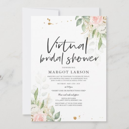 Virtual Bridal Dusche Einladung Grün & Gold (Vorderseite)