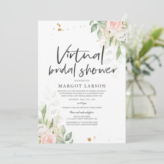 Virtual Bridal Dusche Einladung Grün & Gold (Stehend Vorderseite)