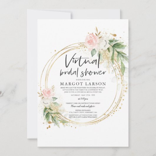 Virtual Bridal Dusche Einladung Grün & Gold (Vorderseite)