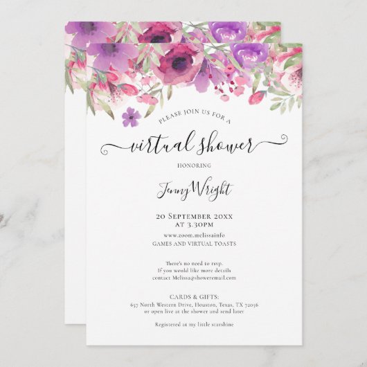 Virtual Bridal oder Babydusche Wasserfarben Einladung (Vorne/Hinten)