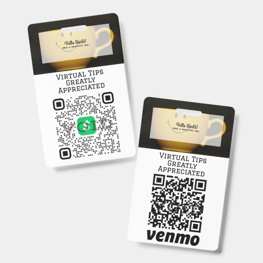 Virtual Cashless Tipping QR Code Badge Ausweis (Vorder- & Rückseite)