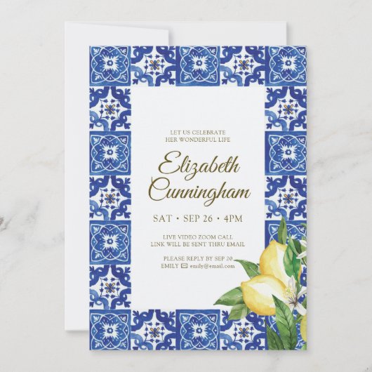 Virtual Celebration of Life Blue Mediterranean Einladung (Vorderseite)