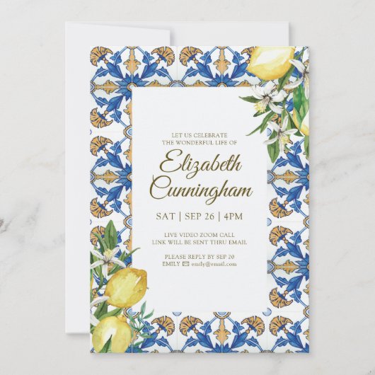 Virtual Celebration of Life Blue Mediterranean Einladung (Vorderseite)