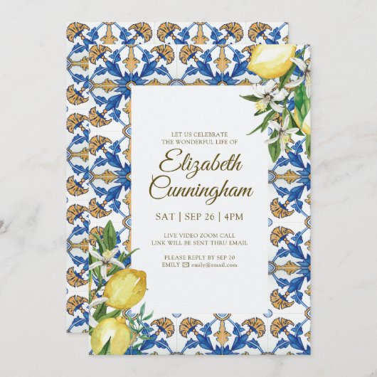 Virtual Celebration of Life Blue Mediterranean Einladung (Vorne/Hinten)