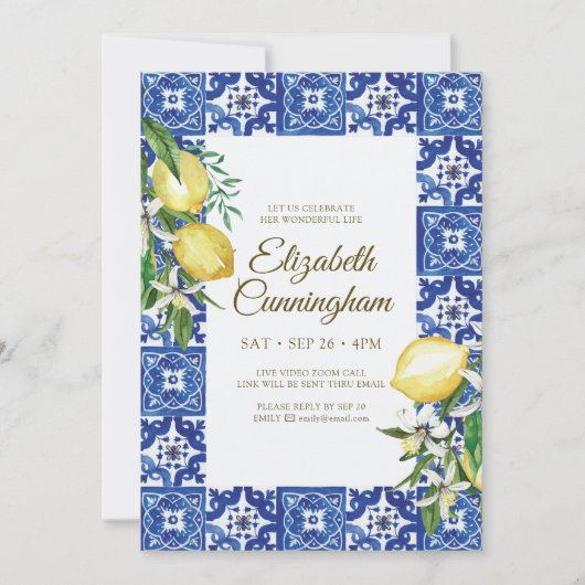 Virtual Celebration of Life Blue Mediterranean Einladung (Vorderseite)