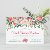 Virtual Christmas Luncheon Winter Florals Einladung (Stehend Vorderseite)