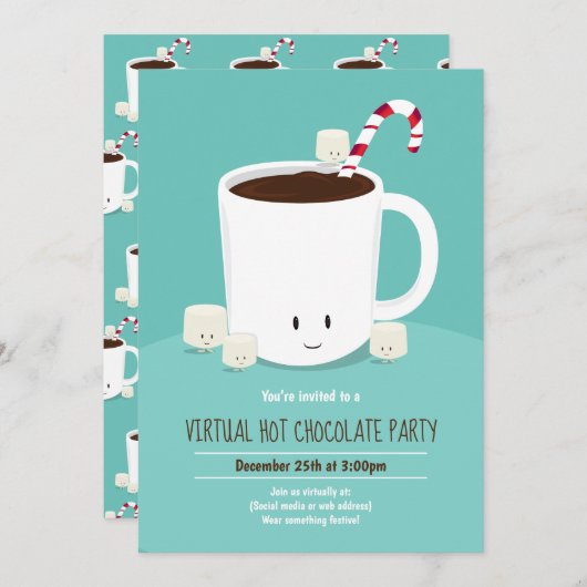 Virtual Christmas Party Hot Chocolate Aquamarin Einladung (Vorne/Hinten)