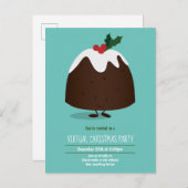 Virtual Christmas Party Pudding Aquamarin White Ca Einladungspostkarte (Vorne/Hinten)