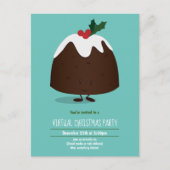 Virtual Christmas Party Pudding Aquamarin White Ca Einladungspostkarte (Vorderseite)