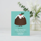 Virtual Christmas Party Pudding Aquamarin White Ca Einladungspostkarte (Stehend Vorderseite)