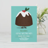 Virtual Christmas Party Pudding Holiday Aquamarin  Einladung (Stehend Vorderseite)