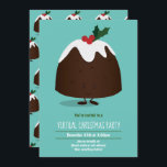 Virtual Christmas Party Pudding Holiday Aquamarin  Einladung<br><div class="desc">Eine virtuelle Weihnachts-Party-Einladung mit einem lächelnden Weihnachts-Pudding-Cartoon auf aquamarinem Hintergrund. Die Wörter sind weiß und grün und können individuell angepasst werden.</div>