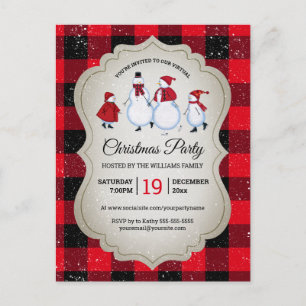 Virtual Christmas Party Snowman Red Buffalo Karier Einladungspostkarte