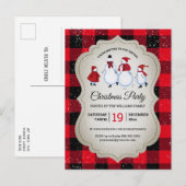 Virtual Christmas Party Snowman Red Buffalo Karier Einladungspostkarte (Vorne/Hinten)