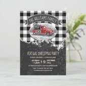 Virtual Christmas Party Vintag Red Truck Kariert Einladung (Stehend Vorderseite)