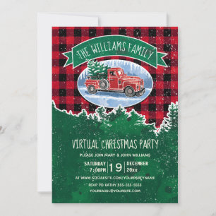 Virtual Christmas Party Vintag Truck Rot Kariert Einladung
