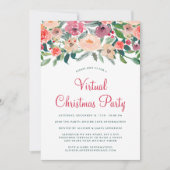 Virtual Christmas Party Winter Florals Grüne Einladung (Vorderseite)
