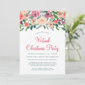 Virtual Christmas Party Winter Florals Grüne Einladung (Stehend Vorderseite)
