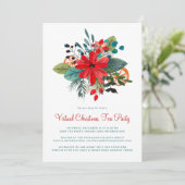 Virtual Christmas Tea Party Winter Florals Frucht Einladung (Stehend Vorderseite)