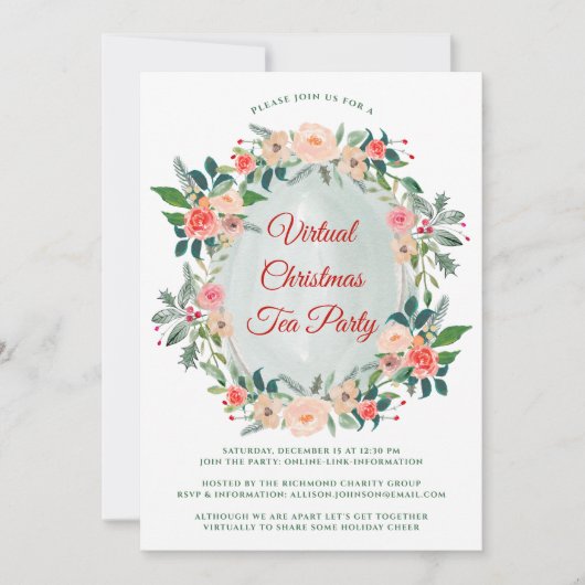 Virtual Christmas Tee Party Winter Florals Einladung (Vorderseite)
