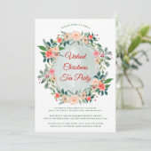 Virtual Christmas Tee Party Winter Florals Einladung (Stehend Vorderseite)