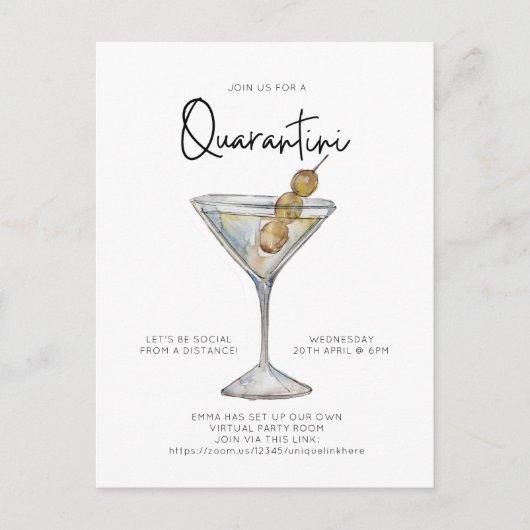 Virtual Cocktail Party Quaratini Soziale Distanz Postkarte (Vorderseite)