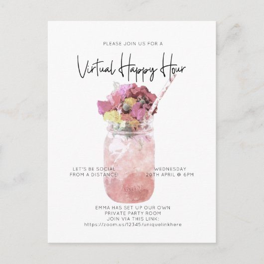 Virtual Cocktail Party soziale Distanz Happy Hour Postkarte (Vorderseite)
