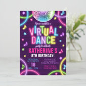 Virtual Dance Party Neon Glow Geburtstag Einladung (Stehend Vorderseite)