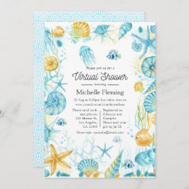 Virtual Dusche in Blau und Gelb Meer Einladung