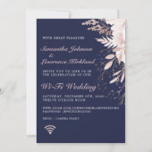 Virtual Dusty Rose Floral Navy Blue Wedding Einladung (Vorderseite)