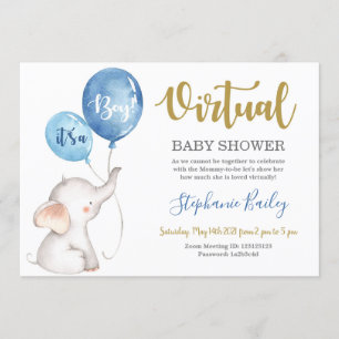 Virtual Elefant Baby Shower Junge Einladung
