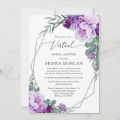 Virtual Elegant Silver Lila florales Brautparty Einladung (Vorderseite)
