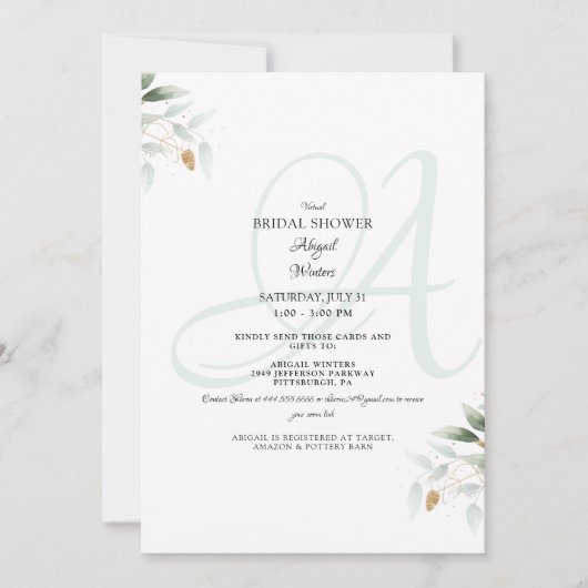 Virtual Elegantes Foliage & Sea Glass Brautparty Einladung (Vorderseite)