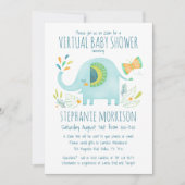 Virtual Elephant Blue Boy Niedlich Jungle Baby Dus Einladung (Vorderseite)