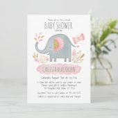 Virtual Elephant Niedlich Blush Pink Girl Babydusc Einladung (Stehend Vorderseite)