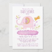 Virtual Elephant Niedlich Pink Girl Babydusche Einladung (Vorderseite)