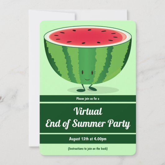 Virtual End of Summer Party Green White Watermelon Einladung (Vorderseite)